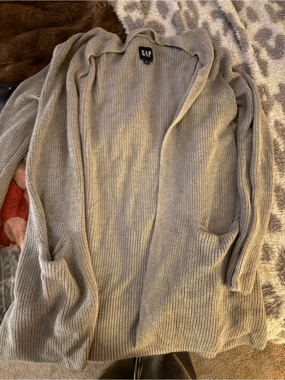 GAP womens Gray Open-Front Ribbed Cardigan Sweater